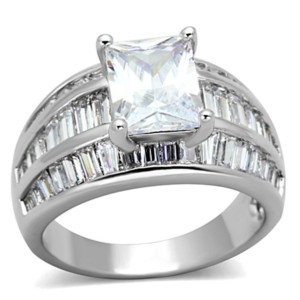 MA3W475 - Rhodium Brass Ring with AAA Grade CZ in Clear