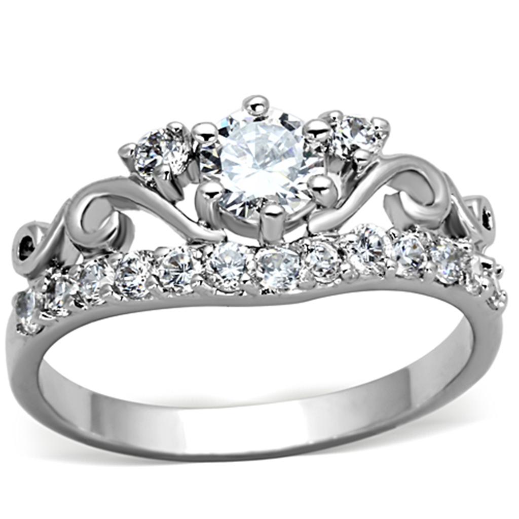 MA3W483 - Rhodium Brass Ring with Top Grade Crystal in Clear
