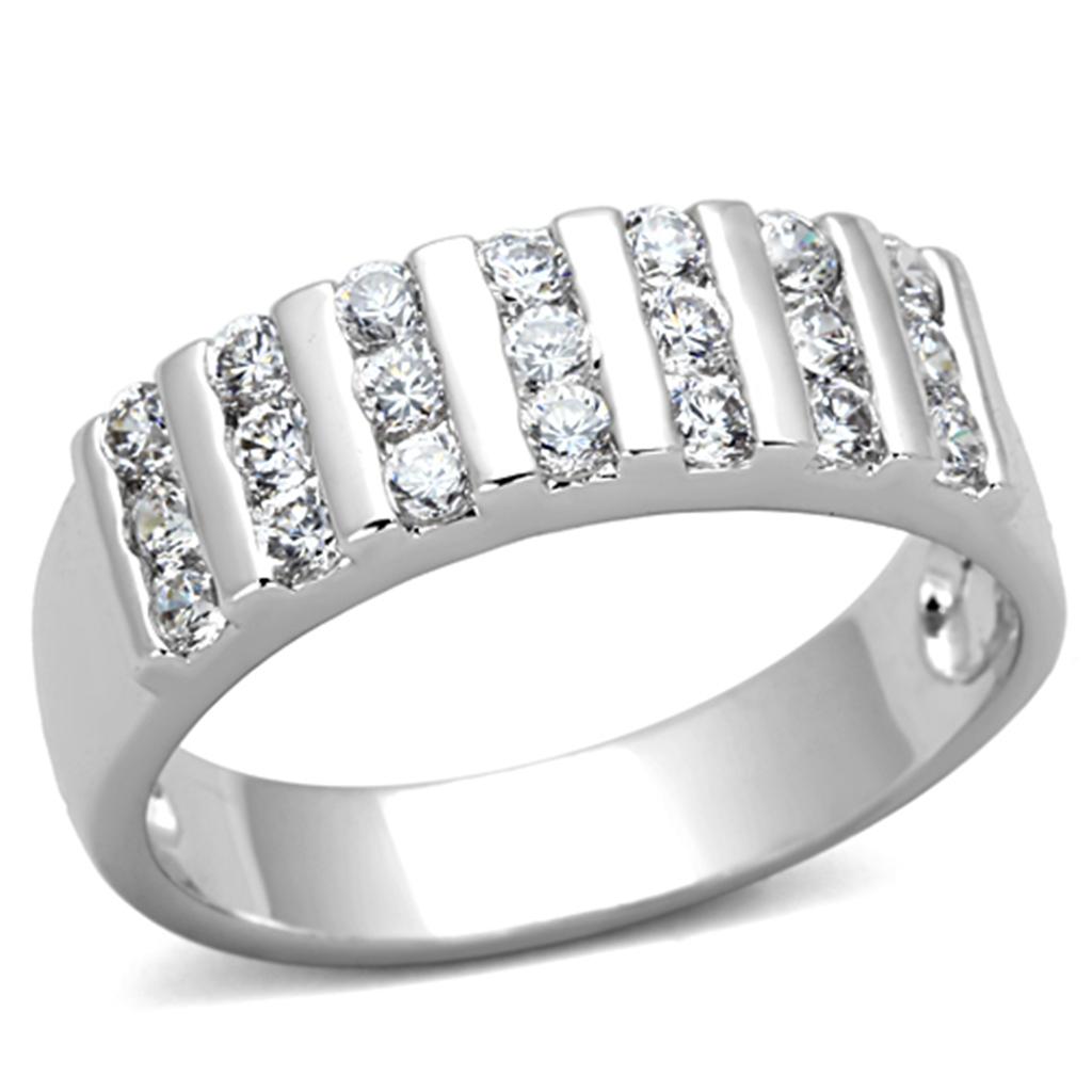 MA3W488 - Rhodium Brass Ring with AAA Grade CZ in Clear