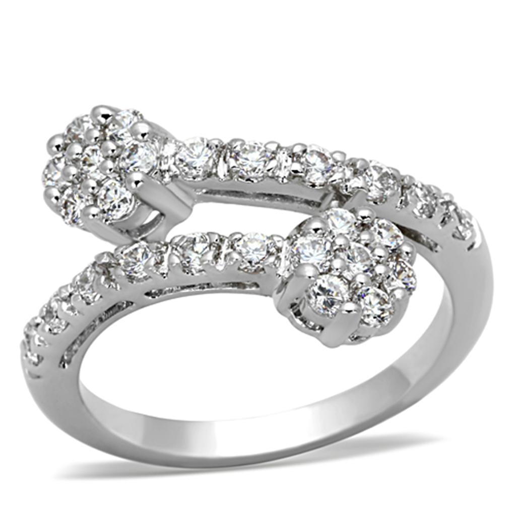 MA3W490 - Rhodium Brass Ring with AAA Grade CZ in Clear