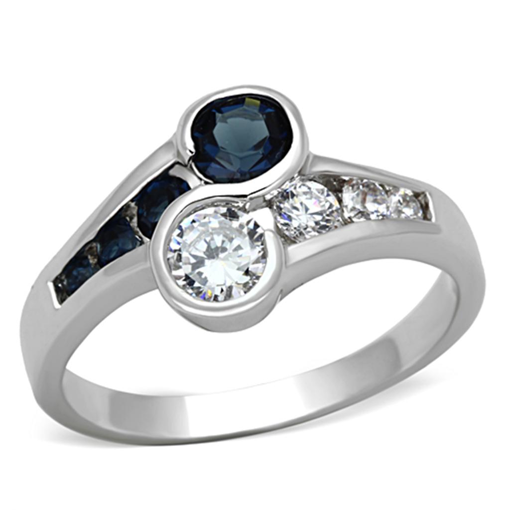 MA3W494 - Rhodium Brass Ring with Synthetic Synthetic Glass in Sapphire