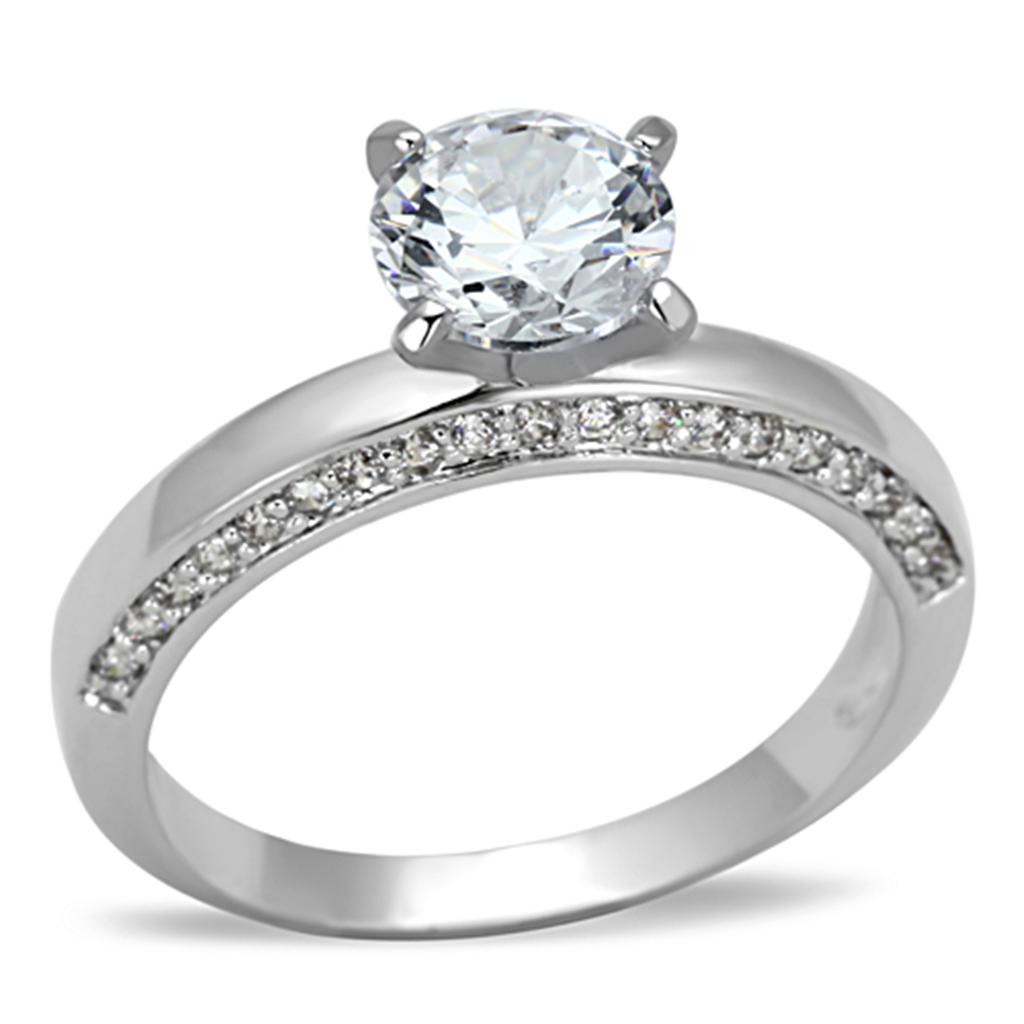 MA3W504 - Rhodium Brass Ring with AAA Grade CZ in Clear