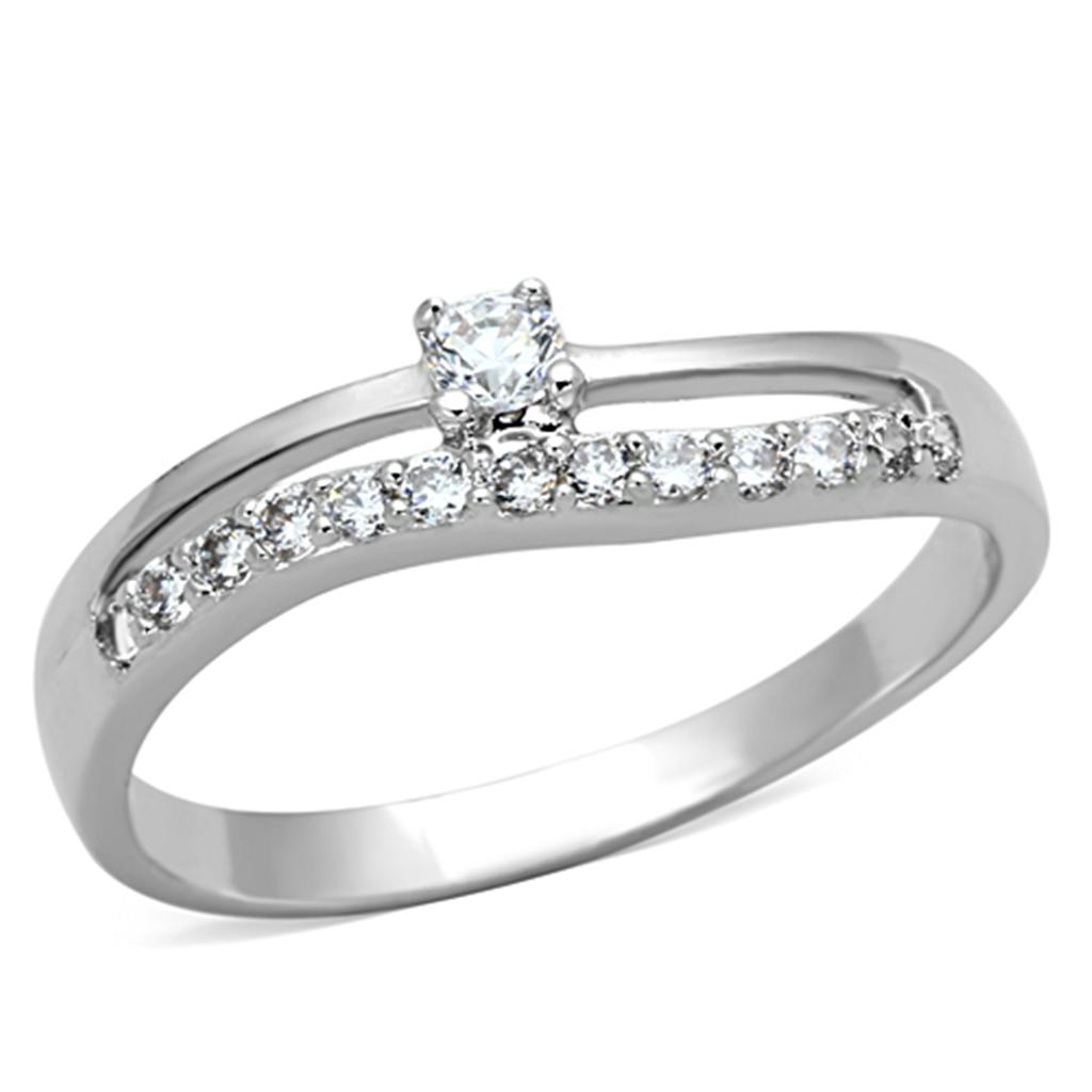 MA3W505 - Rhodium Brass Ring with AAA Grade CZ in Clear