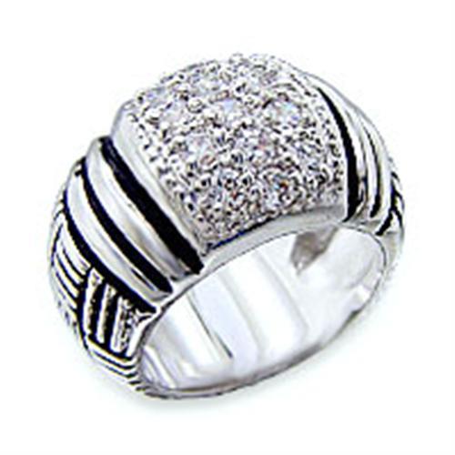 MA40063 - Rhodium Brass Ring with AAA Grade CZ in Clear