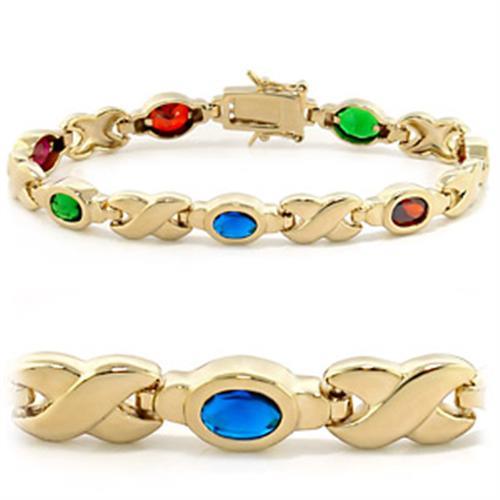 415603 - Gold Brass Bracelet with AAA Grade CZ in Multi Color