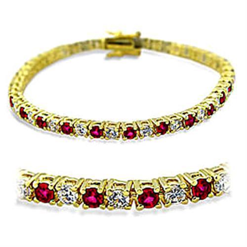 MA415901 - Gold Brass Bracelet with Synthetic Garnet in Ruby