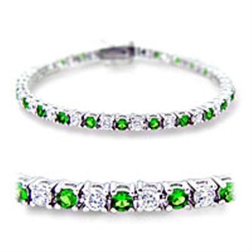MA46906 - Rhodium Brass Bracelet with Synthetic Spinel in Emerald