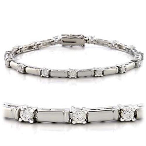 47403 - Rhodium Brass Bracelet with AAA Grade CZ in Clear