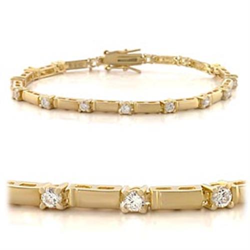 47404 - Gold Brass Bracelet with AAA Grade CZ in Clear