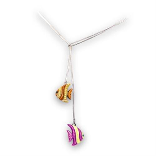 MA48203 - Gold+Rhodium 925 Sterling Silver Necklace with AAA Grade CZ in Multi Color