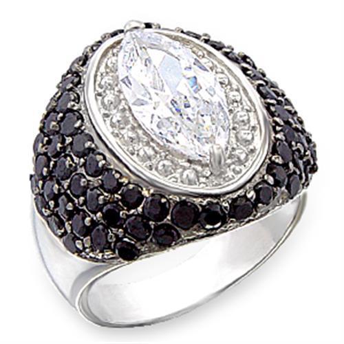MA50501 - Rhodium + Ruthenium 925 Sterling Silver Ring with AAA Grade CZ in Clear