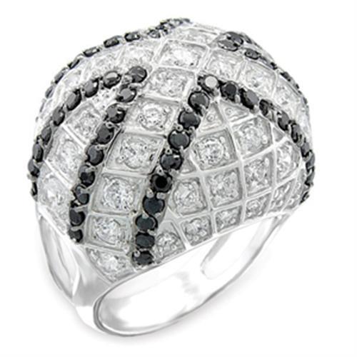MA50518 - Rhodium + Ruthenium 925 Sterling Silver Ring with AAA Grade CZ in Jet