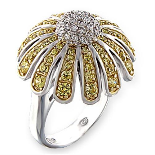 MA51017 - Reverse Two-Tone 925 Sterling Silver Ring with AAA Grade CZ in Topaz