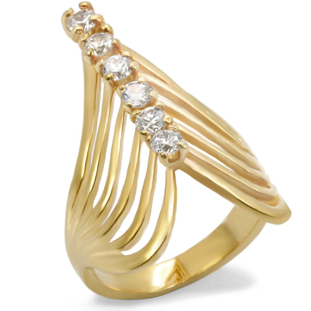 MA54701 - Gold Brass Ring with AAA Grade CZ in Clear