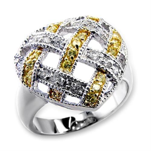 MA60205 - Reverse Two-Tone Brass Ring with AAA Grade CZ in Topaz
