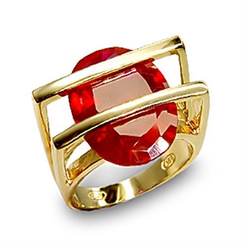 MA6X001 - Gold 925 Sterling Silver Ring with Synthetic Garnet in Ruby
