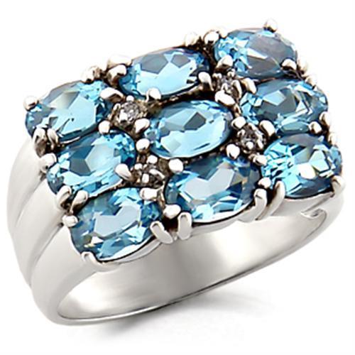 MA6X002 - High-Polished 925 Sterling Silver Ring with Synthetic Spinel in Sea Blue