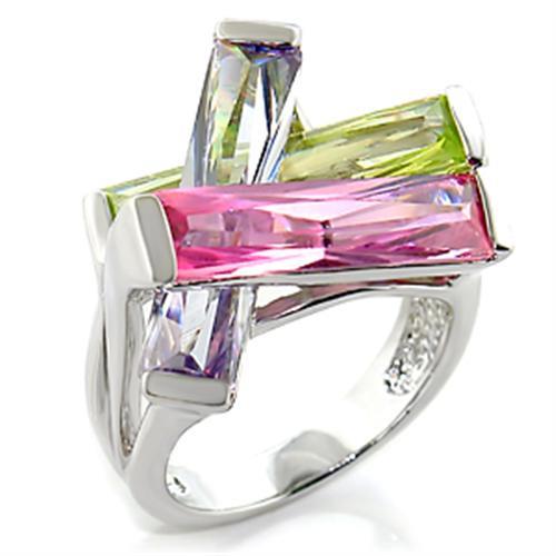 MATyree Cocktail Ring - Rhodium Brass, AAA CZ , Multi Color - 6X004