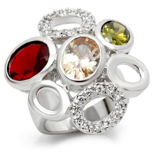 MA6X021 - Rhodium Brass Ring with AAA Grade CZ in Multi Color