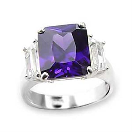 MA6X057 - High-Polished 925 Sterling Silver Ring with AAA Grade CZ in Amethyst
