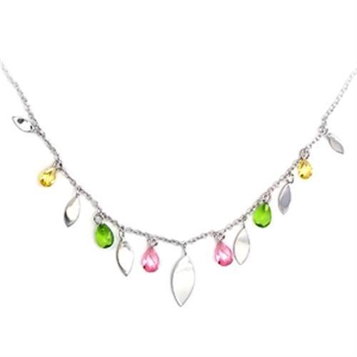MA6X106 - High-Polished 925 Sterling Silver Necklace with AAA Grade CZ in Multi Color
