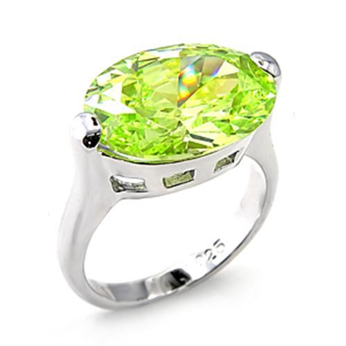 MA6X182 - Rhodium 925 Sterling Silver Ring with AAA Grade CZ in Apple Green color