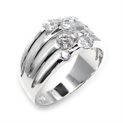 MA6X197 - High-Polished 925 Sterling Silver Ring with AAA Grade CZ in Clear