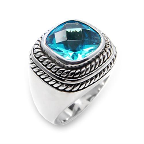 MA6X209 - Rhodium 925 Sterling Silver Ring with Synthetic Spinel in Sea Blue