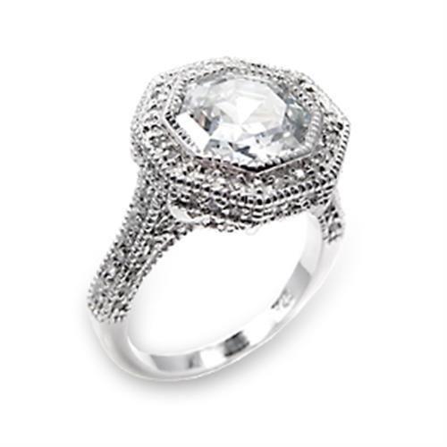 MA6X211 - High-Polished 925 Sterling Silver Ring with AAA Grade CZ in Clear