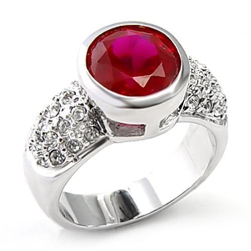 MA6X223 - Rhodium Brass Ring with Synthetic Garnet in Ruby