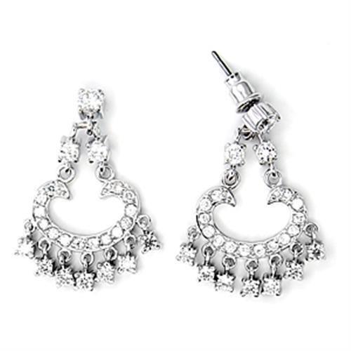 MA6X267 - High-Polished 925 Sterling Silver Earrings with AAA Grade CZ in Clear