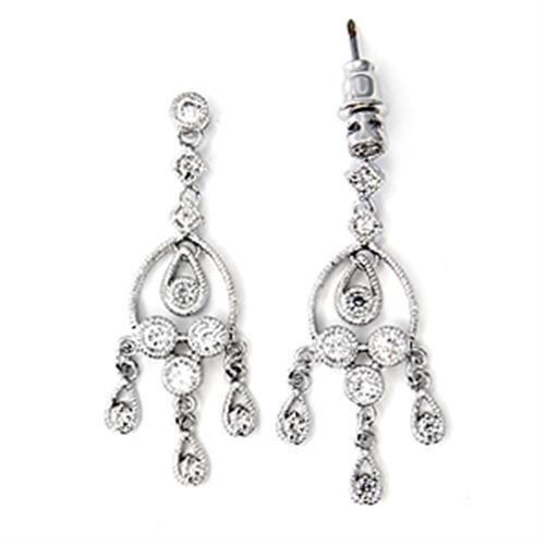 MA6X286 - High-Polished 925 Sterling Silver Earrings with AAA Grade CZ in Clear