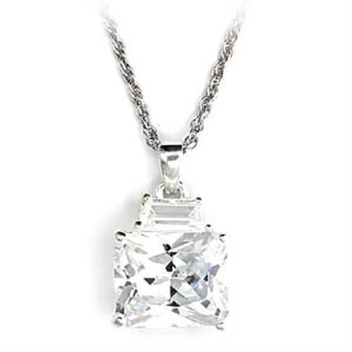 MA6X304 - High-Polished 925 Sterling Silver Pendant with AAA Grade CZ in Clear