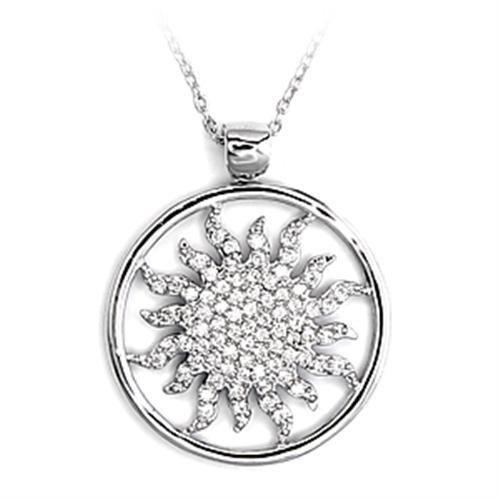 MA6X324 - High-Polished 925 Sterling Silver Chain Pendant with AAA Grade CZ in Clear