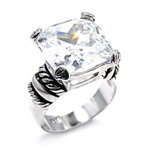 MA6X526 - Rhodium 925 Sterling Silver Ring with AAA Grade CZ in Clear