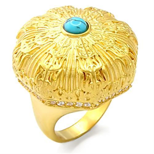 MA70913 - Gold Brass Ring with Synthetic Turquoise in Sea Blue
