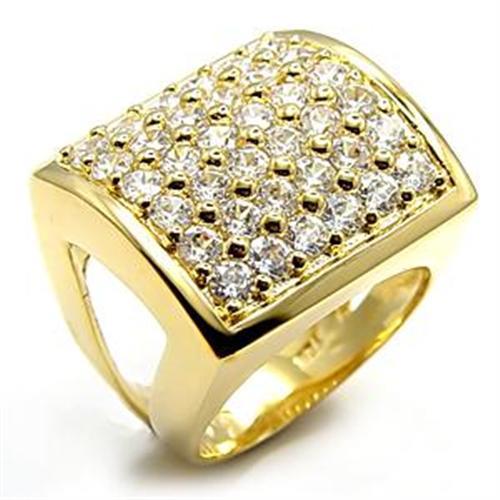 MA7X003 - Gold Brass Ring with AAA Grade CZ in Clear