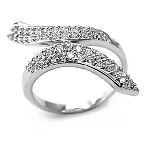 MA7X076 - Rhodium Brass Ring with AAA Grade CZ in Clear