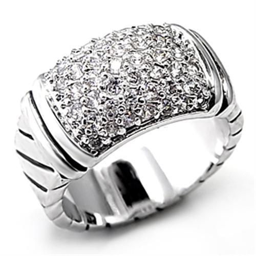 MA7X080 - Rhodium Brass Ring with AAA Grade CZ in Clear