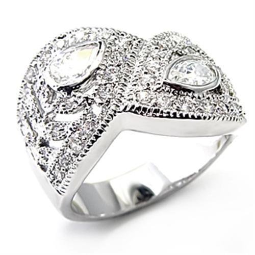 MA7X083 - Rhodium Brass Ring with AAA Grade CZ in Clear