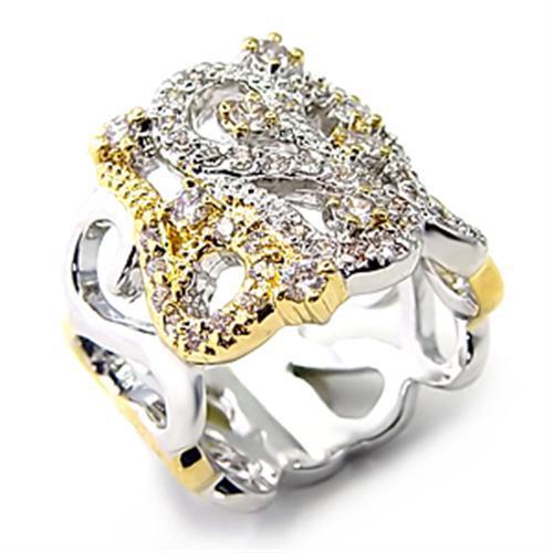 MA7X090 - Reverse Two-Tone Brass Ring with AAA Grade CZ in Clear