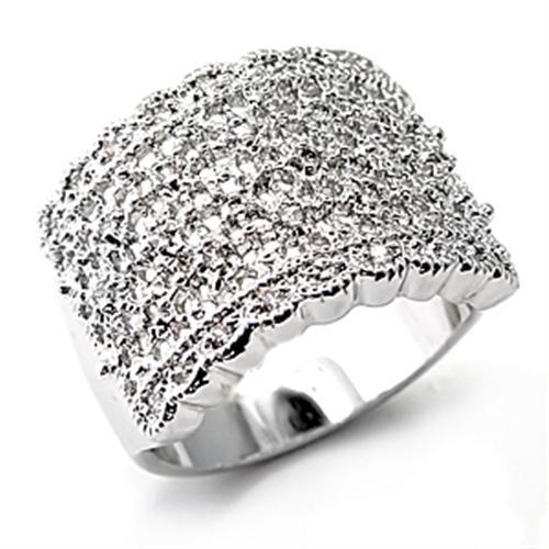 MA7X094 - Rhodium Brass Ring with AAA Grade CZ in Clear