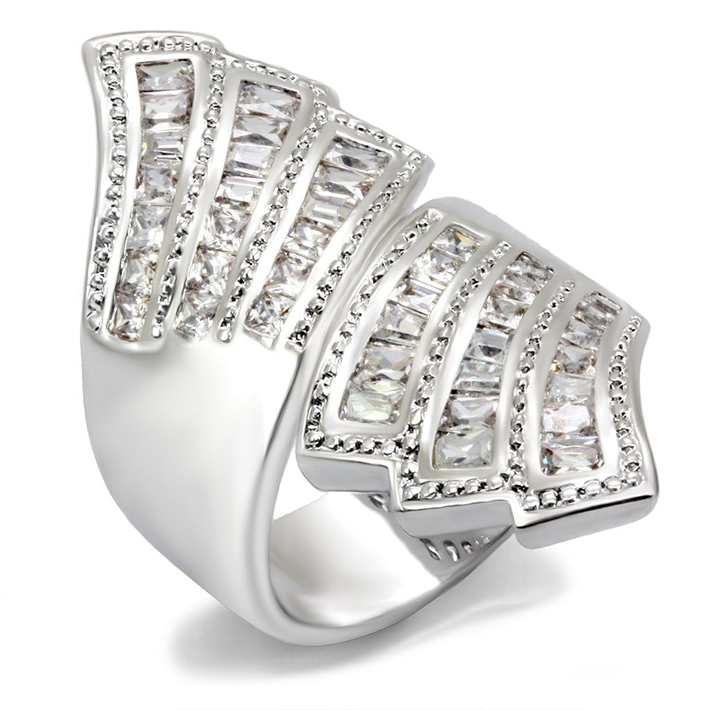 MA7X108 - Rhodium Brass Ring with AAA Grade CZ in Clear