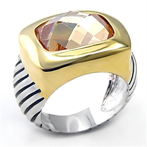 MA7X126 - Reverse Two-Tone Brass Ring with AAA Grade CZ in Topaz