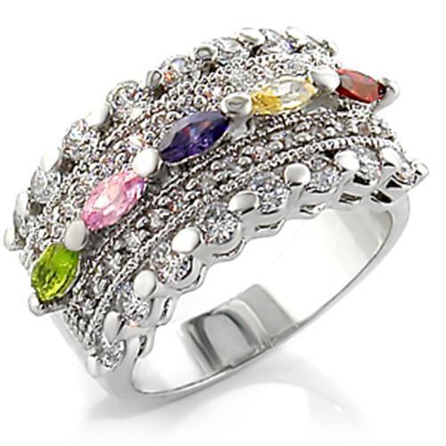 MA7X129 - Rhodium Brass Ring with AAA Grade CZ in Multi Color