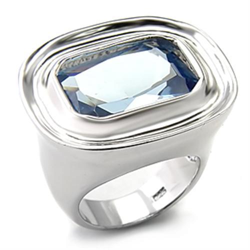 MA7X165 - Rhodium 925 Sterling Silver Ring with Synthetic Spinel in Sea Blue