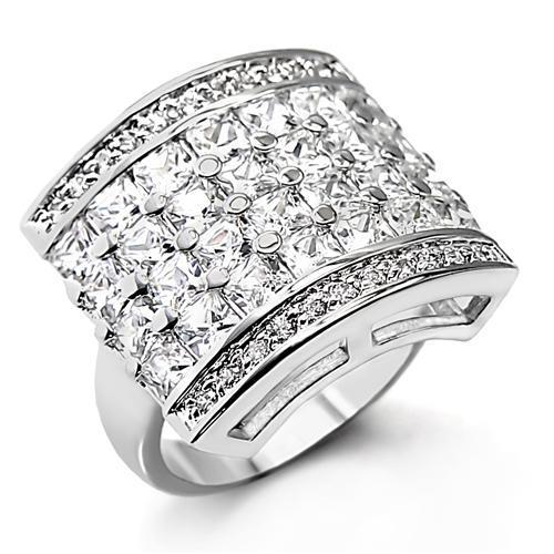 MA7X174 - High-Polished 925 Sterling Silver Ring with AAA Grade CZ in Clear