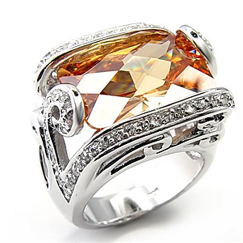 MA7X180 - Rhodium 925 Sterling Silver Ring with AAA Grade CZ in Champagne