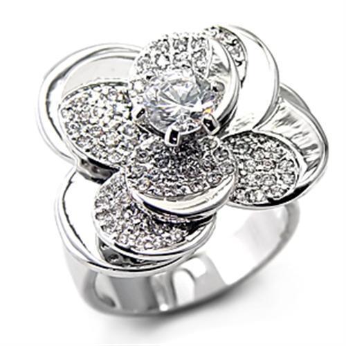 MA7X184 - Rhodium 925 Sterling Silver Ring with AAA Grade CZ in Clear