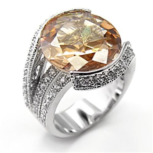 MA7X192 - Rhodium 925 Sterling Silver Ring with AAA Grade CZ in Champagne